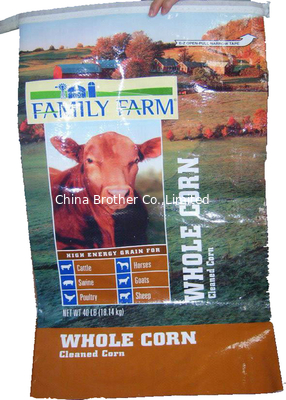 PP Woven Laminated Animal Feed Bags , 15kg Empty Feed Bags Double Stitched supplier