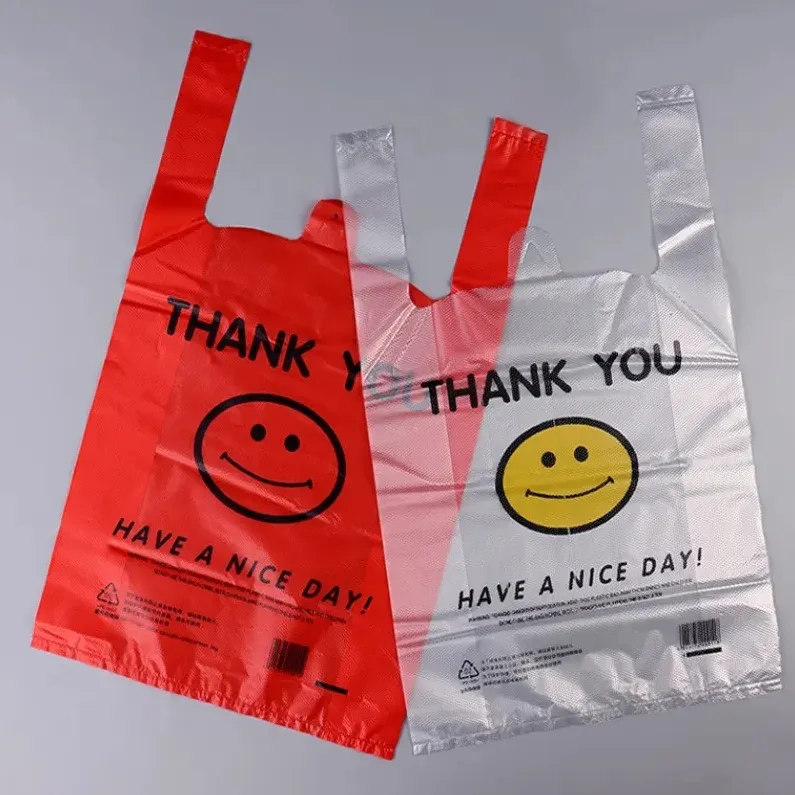 Manufacturers Wholesale Custom Printing Plastic T-Shirt Bags Disposable Food Grade T-Shirt Bags in Supermarkets